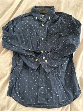 Crewcuts Navy Button-Down Shirt with Tiny White Print